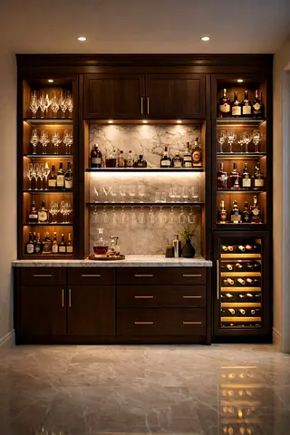 Built-in Home Bar Cabinet with Glass Storage