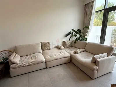 3 SEATER + OTTOMAN, Natural feather sofa