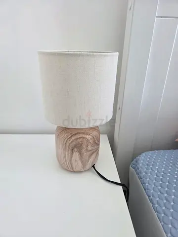 Modern Bedside Table Lamp with Wood Effect Base