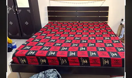 King size wooden bed frame with mattress (good condition)