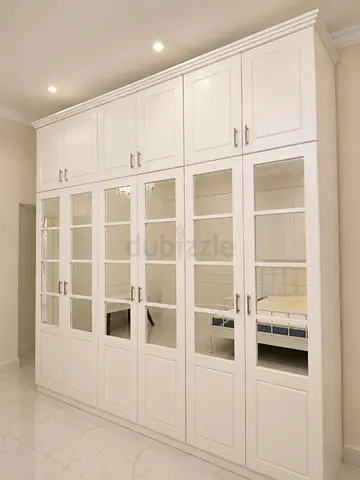 Large White Wardrobe with Glass Panel Doors