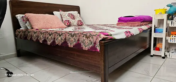 Solid Wood Double Bed Frame in Dark Finish - Good Condition