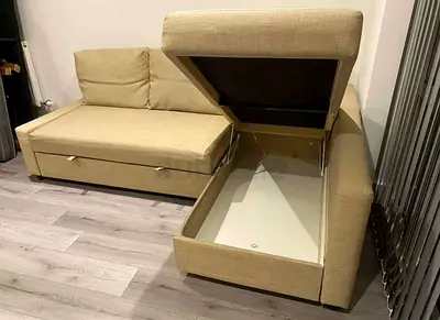 Beige L-Shaped Sofa Bed with Integrated Storage