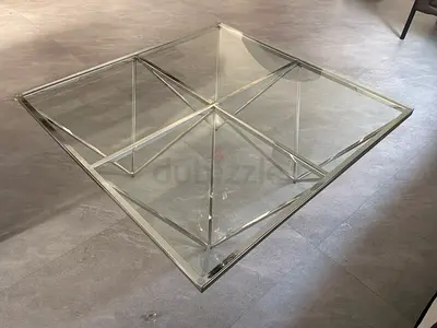 Glass Top Square Coffee Table with Chrome Frame - Pickup Only