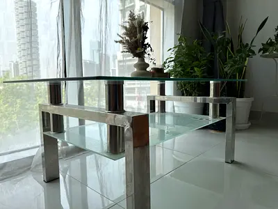 Modern Glass Coffee Table with Stainless Steel Base