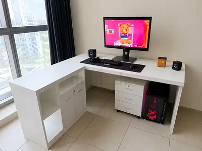 Large White L-Shaped Office Desk