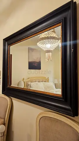 Large Decorative Framed Wall Mirror - Black Wood Frame 115 x 60 cm