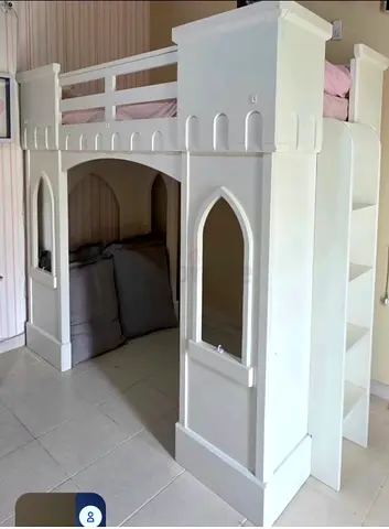 White Castle-Style Kids Loft Bed with Play Area and Ladder pottery barn