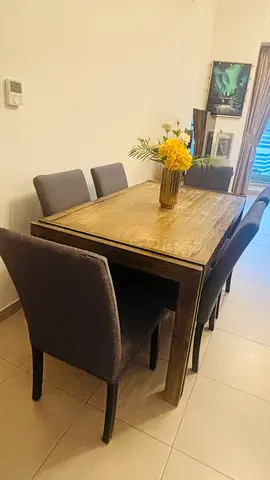 Premium 6-seater wooden dining table with 6 upholstered chairs And matching sideboard