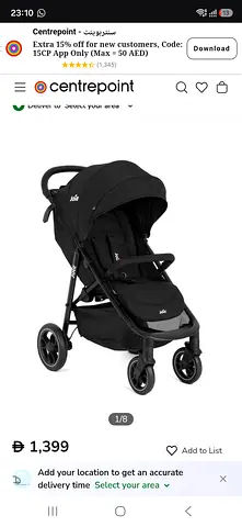 Joie three-wheel stroller - single seat, black (used)