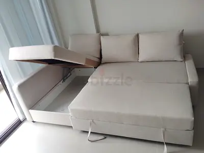 Beige L-shape Storage Sofa Bed - Good Condition