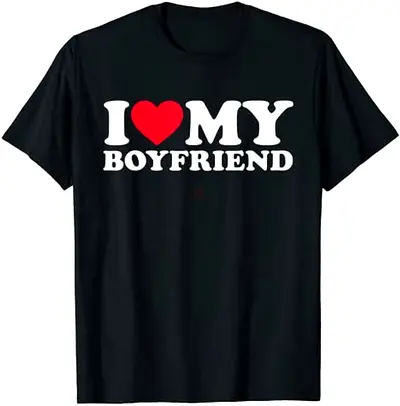 Black 'I ♥ My Boyfriend/Girlfriend' Graphic T‑Shirt — Casual Cotton Tee