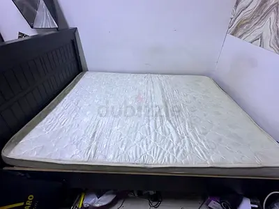 Queen size bed frame with mattress - used, sturdy wooden frame
