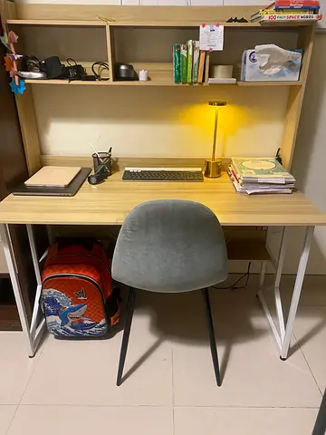 Wooden Study Desk with Overhead Shelves —  Very Good Condition