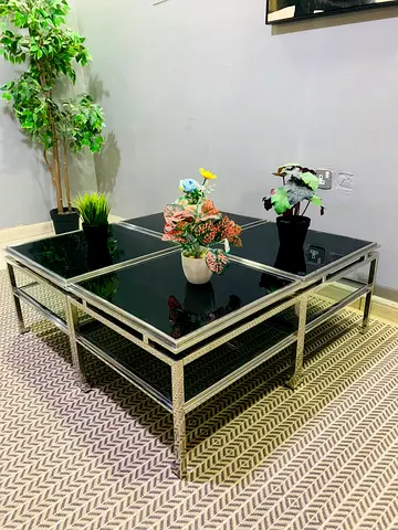 Modern Chrome and Black Glass Nesting Coffee Tables - Set of 4