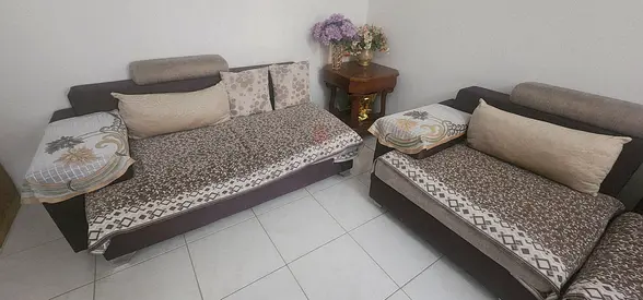 Beige 5-Seater Fabric Sofa in Good Condition