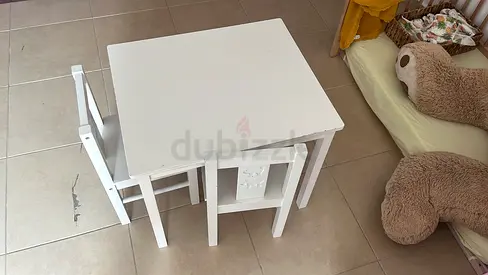 Kids White Table and 2 Chairs