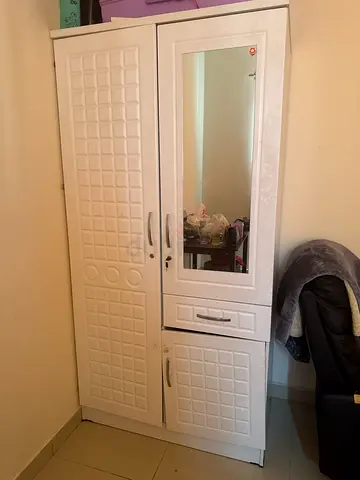 White Bedroom Wardrobe with Mirror and Drawers