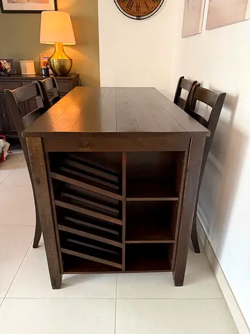 Solid Dark Wood Dining Table with Built-in Wine Rack (4 seats)