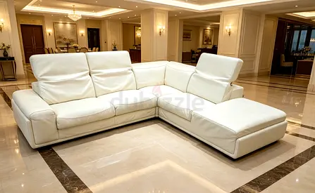 White leather L-shaped sectional sofa with chaise - good condition