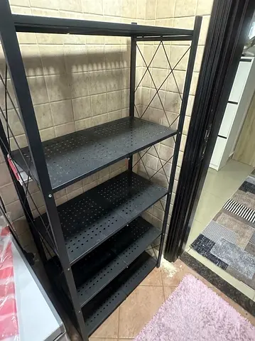 Black Metal 5-Tier Shelving Unit — Good Condition