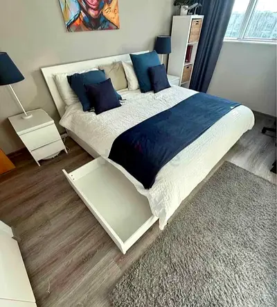 IKEA Queen Size Bed + 2 Storage Drawers + Mattress