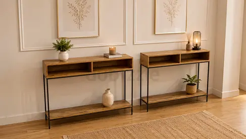 West Elm Solid Wood Storage Skinny Console Tables Title