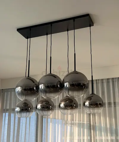 Modern chrome multi-globe pendant chandelier - 7-light ceiling lamp