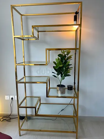 Modern Gold Metal and Glass Geometric Display cabinet