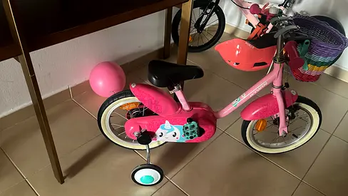 Pink B'TWIN Kids Bike with Helmet