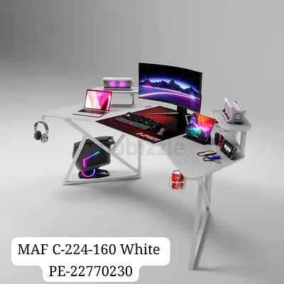 White L-shaped Gaming/Computer Desk with Accessories Stand (MAF C-224-160)