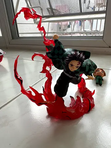 Demon Slayer Tanjiro Action Figure with Red Flame Base (Collectible)