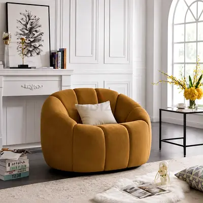 Brand Plush Mustard Velvet Round Accent Armchair - Cozy Barrel Style