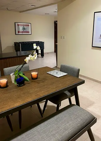 Wood Dining Table with Bench and 4 Chairs - Solid Look, Good Condition