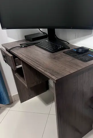 Compact wooden computer desk with drawers - dark oak finish