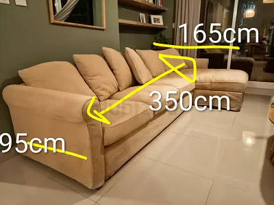 Beige L-shaped Fabric Sofa - 3.5m x 1.65m, Good Condition