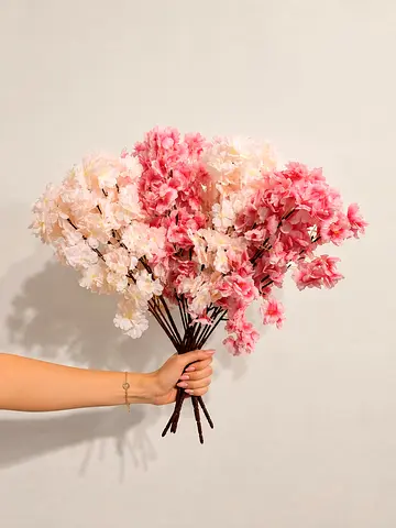 Set of 4 High-Density Artificial Cherry Blossom Bunches — Pink & Baby Pink