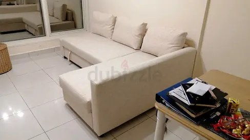 Beige L-Shaped Sofa Bed