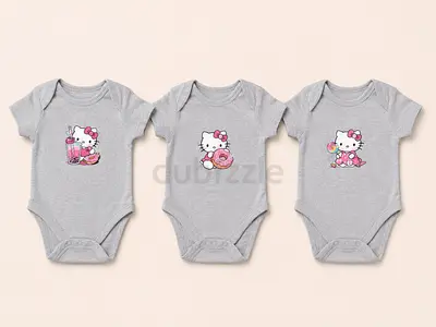 Set of 3  Grey 100%Cotton Baby Bodysuits, Newborn-3M, cute girls designs
