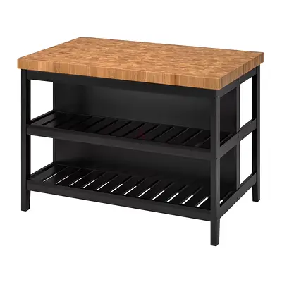 Kitchen Island/Storage Table with Wooden Top and Black wooden Frame
