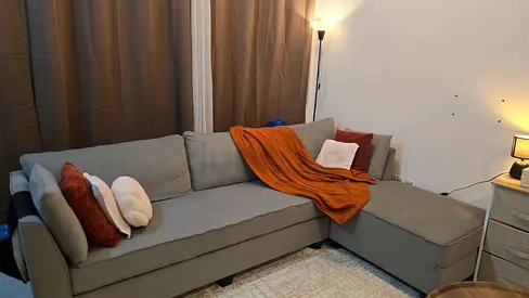 L-shaped grey fabric sofa with chaise (good condition)