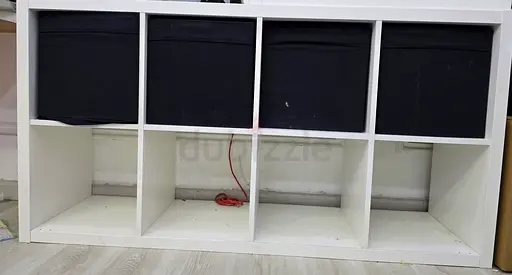 White 8-Compartment Storage Shelf with 4 Fabric Bins
