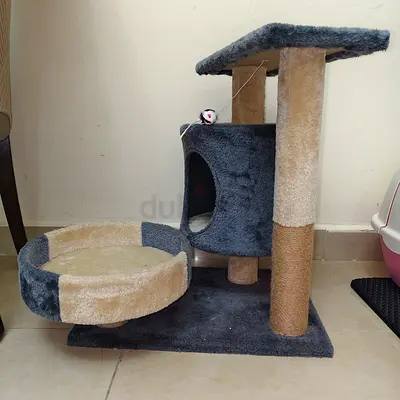 Small two-level cat tree with bed, hideout and scratching post