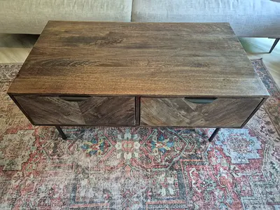 Pottery Barn Coffee Table — Mango Wood, Herringbone Drawers