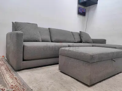 Crate and barrel gray color lshape sofa with ottoman storage