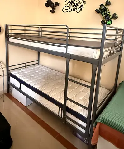 Metal Bunk Bed with Twin Mattresses - Sturdy Frame, Good Condition