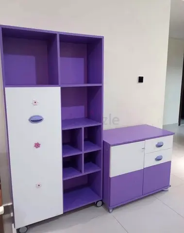 Purple and white kids storage cabinet set - shelf and cupboard