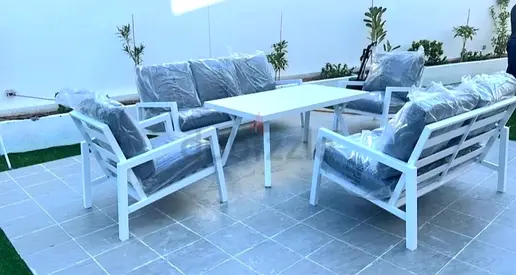 White outdoor aluminum sofa set with table — brand new
