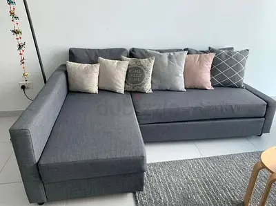 Grey L-shaped Fabric Sofa with storage - Good Condition
