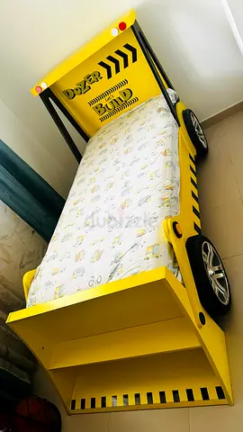 Yellow Race Car Single Bed for Kids with Mattress